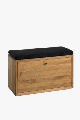 Tölgyfa előszobai cipőtartó sötétszürke párnával, 85x57x39 cm